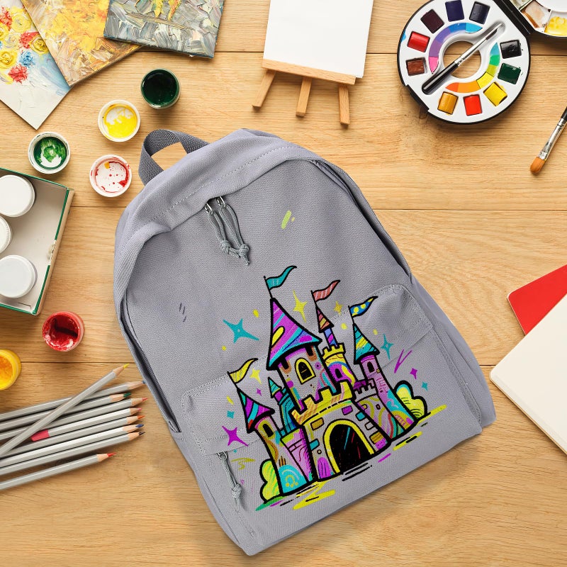 Zicac Diy Canvas Backpack Daypack Satchel Backpack (Grey, with Side Pocket) - Image 2